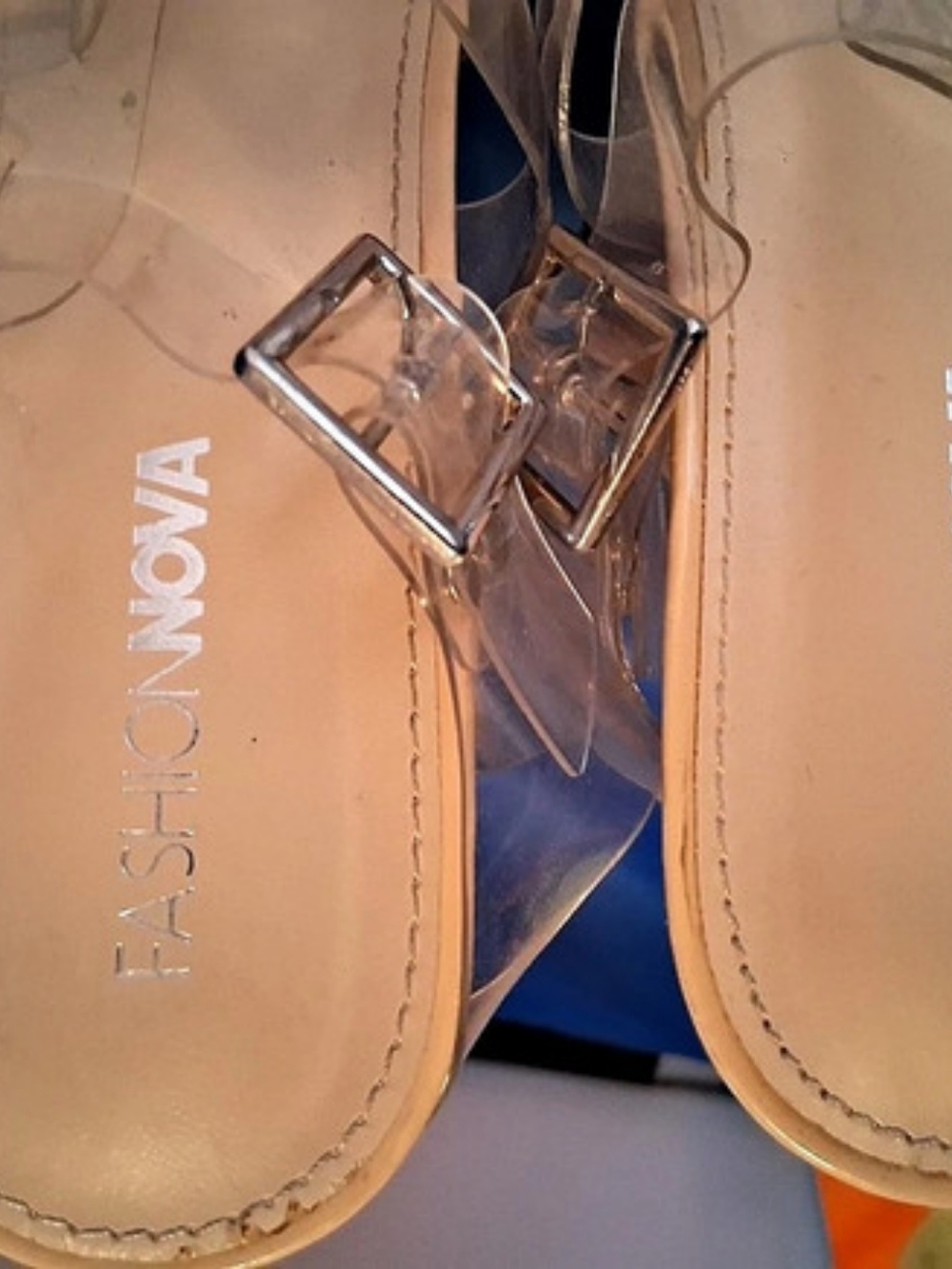 FASHION NOVA Platform Stiletto Heels 8.5 Beige/Clear Open Toe Buckle Straps - Picture 3 of 5
